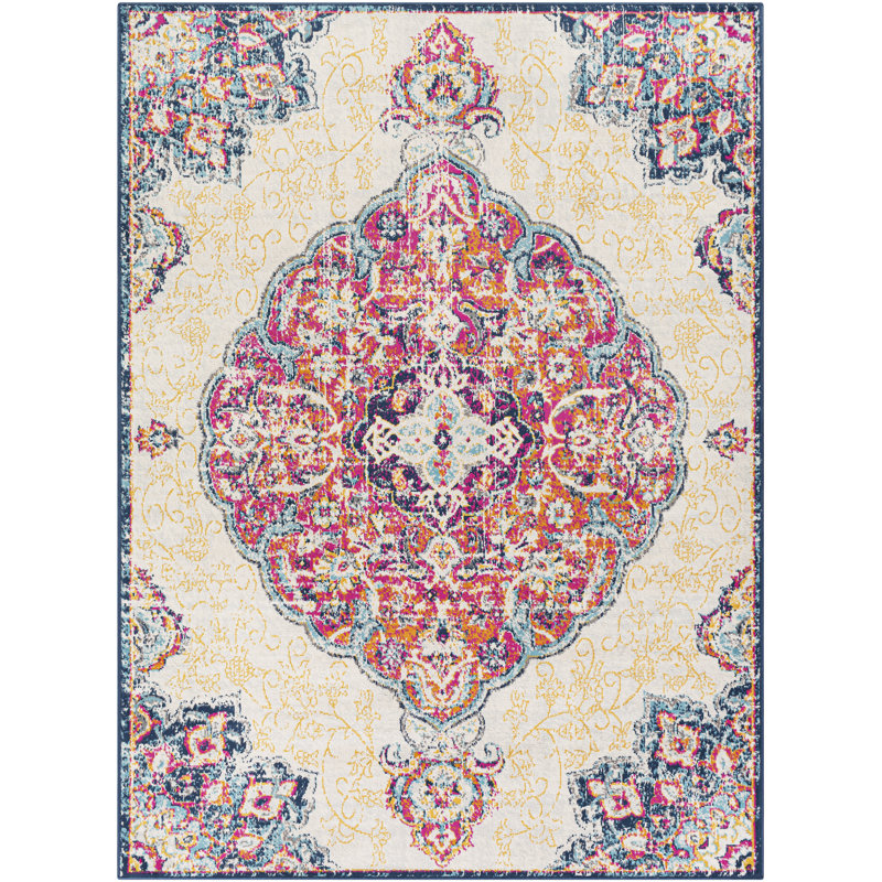 Bungalow Rose Leaver Oriental Navy/Pink Area Rug & Reviews Wayfair